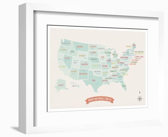 Beige USA Travel Map-Kindred Sol Collective-Framed Art Print