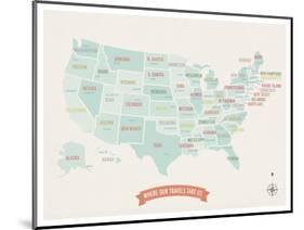 Beige USA Travel Map-Kindred Sol Collective-Mounted Art Print