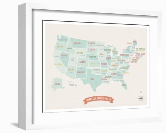 Beige USA Travel Map-Kindred Sol Collective-Framed Art Print