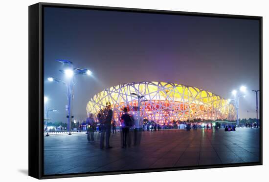 Beijing, China. Olympic Park, National Stadium (Called the Bird's Nest) at Night-Matteo Colombo-Framed Stretched Canvas