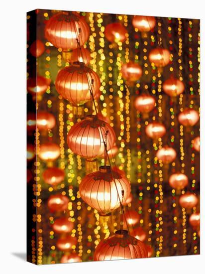 Beijing Hotel Lobby and Red Chinese Lanterns, China-Walter Bibikow-Stretched Canvas