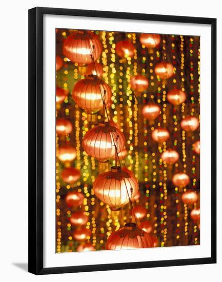 Beijing Hotel Lobby and Red Chinese Lanterns, China-Walter Bibikow-Framed Premium Photographic Print