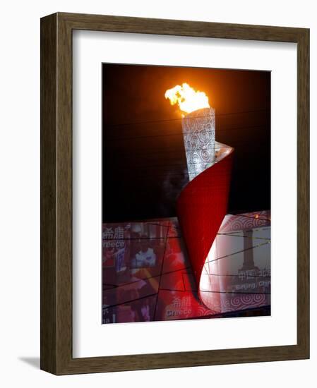 Beijing Olympics Opening Ceremony, Olympic Torch Burning, Beijing, China-null-Framed Photographic Print