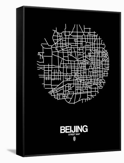 Beijing Street Map Black-NaxArt-Framed Stretched Canvas