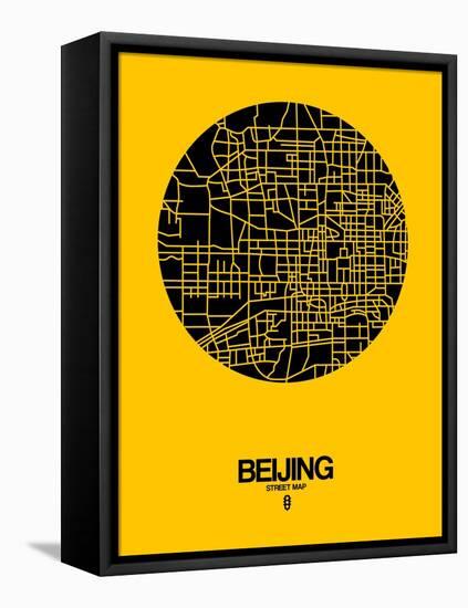 Beijing Street Map Yellow-NaxArt-Framed Stretched Canvas