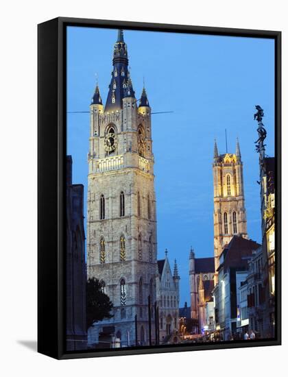 Belfort Belfry and St. Baafskathedraal (St. Baafs Cathedral), Ghent, Flanders, Belgium, Europe-Christian Kober-Framed Stretched Canvas