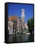 Belfry and Canal, Bruges, Belgium-Gavin Hellier-Framed Stretched Canvas