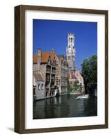 Belfry and Canal, Bruges, Belgium-Gavin Hellier-Framed Photographic Print