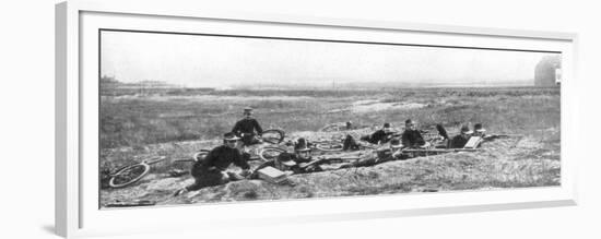 Belgian Bicycle Troops Using Hotchkiss Machine Guns in Haelen, Belgium, August 1914-Montigny-Framed Premium Giclee Print