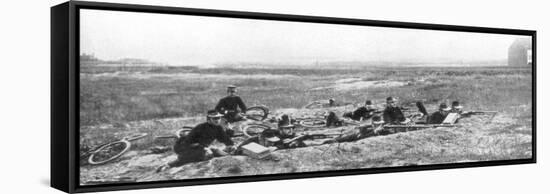 Belgian Bicycle Troops Using Hotchkiss Machine Guns in Haelen, Belgium, August 1914-Montigny-Framed Stretched Canvas