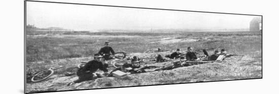 Belgian Bicycle Troops Using Hotchkiss Machine Guns in Haelen, Belgium, August 1914-Montigny-Mounted Giclee Print