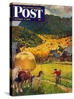 "Belgian Horse Farm," Saturday Evening Post Cover, October 8, 1949-John Clymer-Stretched Canvas