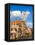 Belgium, Bruges. Belfry of Bruges at the junction of the Groenerei and Dijver canals.-Julie Eggers-Framed Stretched Canvas