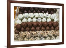 Belgium, Bruges. Belgian chocolate shop-Walter Bibikow-Framed Premium Photographic Print