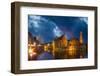 Belgium, Bruges. Buildings reflect in canal at twilight.-Jaynes Gallery-Framed Photographic Print