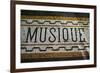 Belgium, Bruges. Music shop street mosaic-Walter Bibikow-Framed Photographic Print