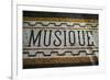 Belgium, Bruges. Music shop street mosaic-Walter Bibikow-Framed Premium Photographic Print