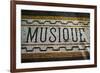 Belgium, Bruges. Music shop street mosaic-Walter Bibikow-Framed Premium Photographic Print