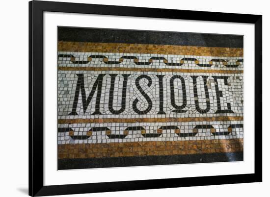 Belgium, Bruges. Music shop street mosaic-Walter Bibikow-Framed Premium Photographic Print
