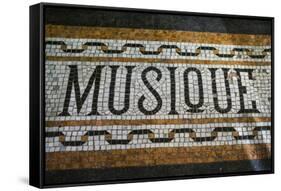 Belgium, Bruges. Music shop street mosaic-Walter Bibikow-Framed Stretched Canvas