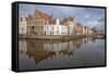 Belgium, Brugge, Canal and Reflection-Hollice Looney-Framed Stretched Canvas