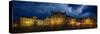 Belgium, Brugge. Panoramic of medieval architecture and square at night.-Jaynes Gallery-Stretched Canvas