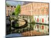 Belgium, Brugge. Reflections of medieval buildings along canal.-Julie Eggers-Mounted Photographic Print