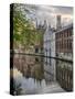Belgium, Brugge, West Flanders, Canal Scene with homes and Bridge-Terry Eggers-Stretched Canvas