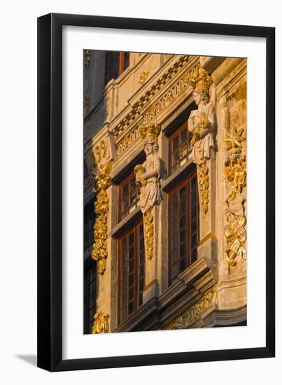 Belgium, Brussels. Grand Place, Guild Hall detail-Walter Bibikow-Framed Premium Photographic Print