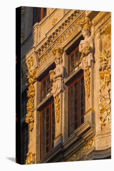 Belgium, Brussels. Grand Place, Guild Hall detail-Walter Bibikow-Stretched Canvas