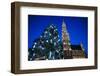 Belgium, Brussels. Grand Place, Holiday lights with a Christmas tree-Walter Bibikow-Framed Photographic Print