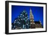 Belgium, Brussels. Grand Place, Holiday lights with a Christmas tree-Walter Bibikow-Framed Photographic Print