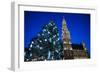 Belgium, Brussels. Grand Place, Holiday lights with a Christmas tree-Walter Bibikow-Framed Photographic Print