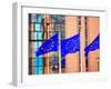 Belgium, Brussels; Three Flags Carrying the European Union Emblem in Front of the E;U Headquarters-Ken Sciclina-Framed Photographic Print