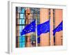 Belgium, Brussels; Three Flags Carrying the European Union Emblem in Front of the E;U Headquarters-Ken Sciclina-Framed Photographic Print