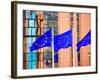 Belgium, Brussels; Three Flags Carrying the European Union Emblem in Front of the E;U Headquarters-Ken Sciclina-Framed Photographic Print