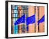 Belgium, Brussels; Three Flags Carrying the European Union Emblem in Front of the E;U Headquarters-Ken Sciclina-Framed Photographic Print