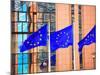 Belgium, Brussels; Three Flags Carrying the European Union Emblem in Front of the E;U Headquarters-Ken Sciclina-Mounted Photographic Print