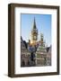 Belgium, Flanders, Ghent (Gent). Old Post Office clocktower and medieval guild houses on Graslei.-Jason Langley-Framed Photographic Print