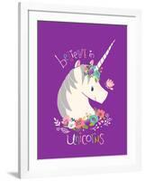 Believe in Unicorns on Purple-Heather Rosas-Framed Art Print