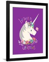 Believe in Unicorns on Purple-Heather Rosas-Framed Art Print