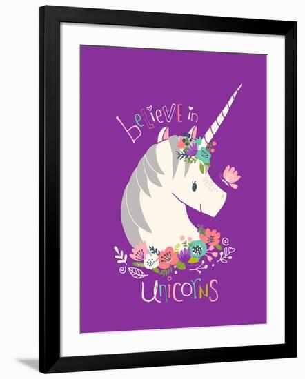 Believe in Unicorns on Purple-Heather Rosas-Framed Art Print