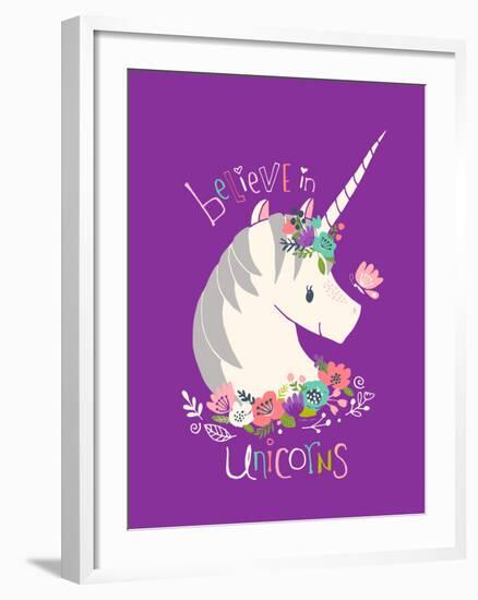 Believe in Unicorns on Purple-Heather Rosas-Framed Art Print