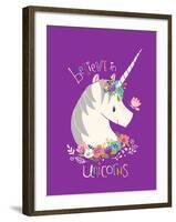 Believe in Unicorns on Purple-Heather Rosas-Framed Art Print