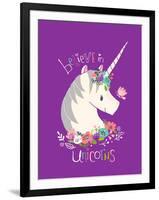 Believe in Unicorns on Purple-Heather Rosas-Framed Art Print