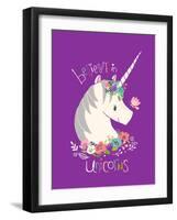 Believe in Unicorns on Purple-Heather Rosas-Framed Art Print