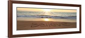 Believe Written In The Sand At The Beach-Hannamariah-Framed Premium Giclee Print