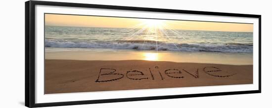 Believe Written In The Sand At The Beach-Hannamariah-Framed Premium Giclee Print