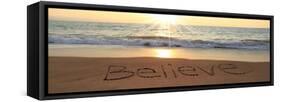 Believe Written In The Sand At The Beach-Hannamariah-Framed Stretched Canvas