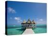 Belize, Ambergris Caye, San Pedro, Ramons Village Resort Pier and Palapa-Jane Sweeney-Stretched Canvas